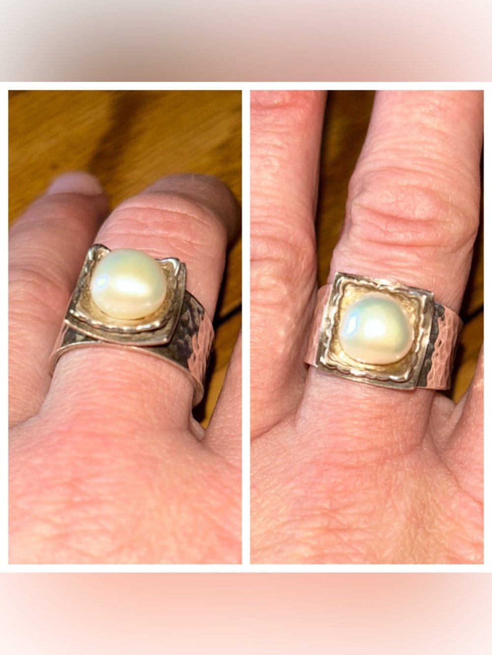 Silpada Pearl Hammered Sterling Silver Statement Ring Jewelry Sz 8.5